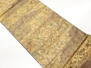 引箔変わり華文に花唐草・鳥模様織出し袋帯